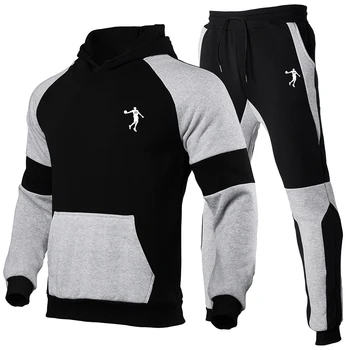 Sportinės aprangos mados šilti vyriški sportiniai kratinys kostiumas su gobtuvu palaidinukė fitneso pratimas veikia dėvėti atsitiktinis viršų + kelnes 2-piece s