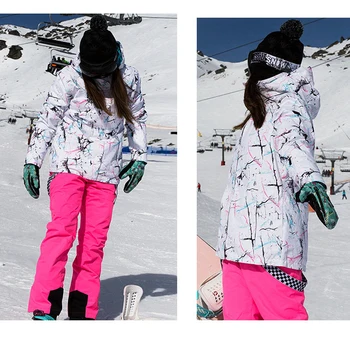 SST Moterų Sniego Kostiumas lauko Sporto Dėvėti slidinėjimo kostiumų atsparumas vandeniui vėjo Snieglenčių Rinkinius Slidinėjimo striukės ir kombinezonai su Antkrūtiniais Sniego kelnės