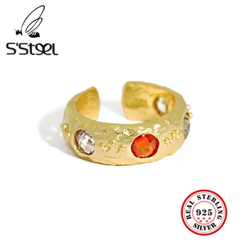 S'STEEL Cirkonis Žiedai 925 Sterlingas Sidabro Dovana Moterims-Prabangos Asmeninį Dizaineris Aukso Žiedus Joyas De Plata 925 Mujer Papuošalai