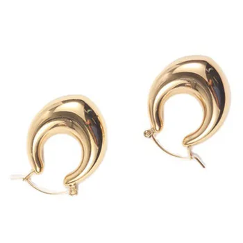 Stambusis ovalo kiaušinio formos storio hoopas auskarai moterims, nerūdijančio plieno, aukso spalvos prabangus prancūzų stiliaus hoopas auskarai elegantiškas
