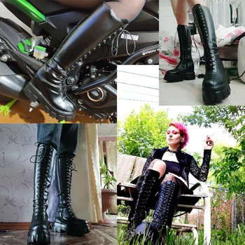 Stambusis platforma pu Odos Kelio auliniai Batai Moterims, Retro Punk Aukščio auga ilgi batai Moteris Nėrinių Bateliai Mujer 2020 m.
