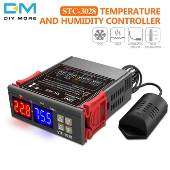 STC-3028 Dual Skaitmeninis LED Drėgmės, Temperatūros Reguliatorius Termometras, Termostatas Drėgmėmačiu AC 110V, 220V DC 12V 10A 24V