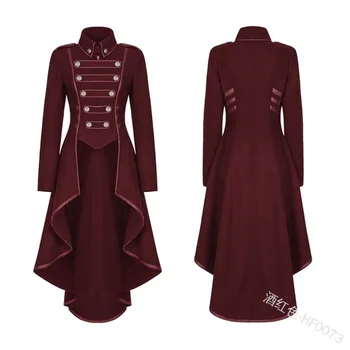 Steampunk Moterų Karinę Kailio Derliaus Gotikos Viktorijos Tailcoat Rudens Žiemos Ponios Armijos Uniformos Striukė Viduramžių Ilgomis Rankovėmis