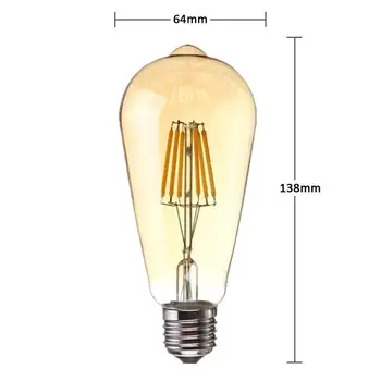 Stiklas, LED Lemputės ST64 E26/E27 360 Laipsnių Plataus Kampo 4/6/8W Šiltai Balta 2700K Senovinis Vintage Stiliaus [Energijos Klasė A+] 2PACK