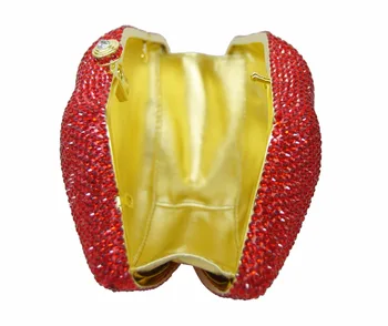 Stilingas Diamond Vakare Maišelį Sexy Raudona Lūpų Kristalų Vakare Maišą Aukso metalo Grupė Rankinėje Nuotaka Vestuvių Rankinės su Grandinės maišelį 88313