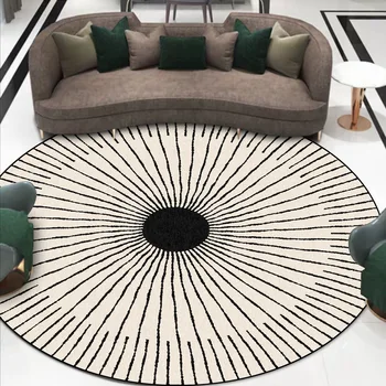 Stilingas, modernus minimalistinio ins vėjo juoda ir balta circle line kambarį miegamajame kabo krepšys kėdė apvalus kilimėlis kilimas
