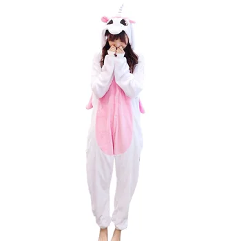 Suaugusiųjų Kigurumi Rožinis Vienaragis Pižama Sleepwear Pyjama Gyvūnų Cosplay Kostiumas Moterims Žiemos Drabužių Mielas Gyvūnų Unicornio Kostiumas