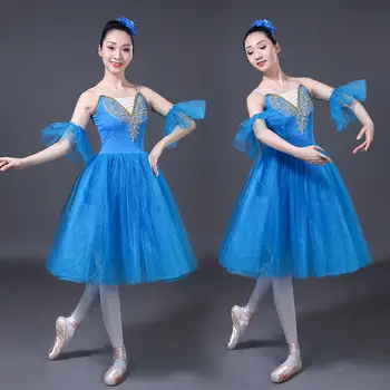 Suaugusiųjų Romantiška Baleto Mdc Repeticija Praktikos Sijonas Gulbės Kostiumas Moterims, Ilgai Tiulio Suknelė Baltos spalvos rožinė, mėlyna spalva Baleto Drabužiai