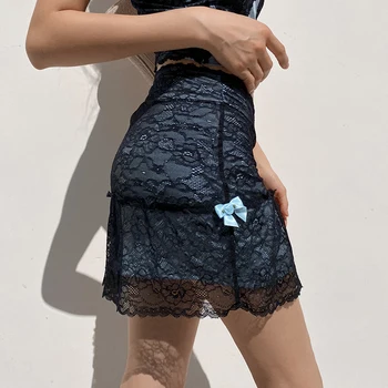 SUCHCUTE Moterų-Line Sijonas y2k Mados Nėriniai Kratinys Moterų Mini Sijonas 2020 Streetwear Gotikos Derliaus E mergina Šalies Komplektai