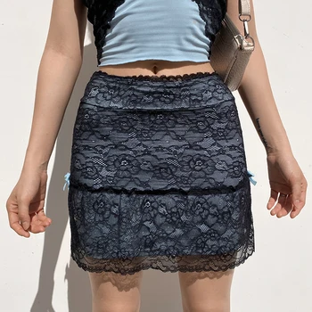 SUCHCUTE Moterų-Line Sijonas y2k Mados Nėriniai Kratinys Moterų Mini Sijonas 2020 Streetwear Gotikos Derliaus E mergina Šalies Komplektai