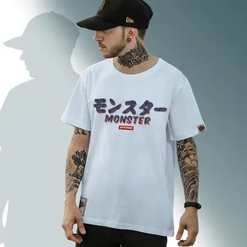 SUKILIMO Monstras trumparankoviai gatvės mados prekinio ženklo asmenybės bendras hip-hop motociklo T-shirt populiarus NEMOKAMAS PRISTATYMAS