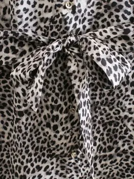 Suknelė Moterims Rudenį 2020 ZA Gyvūnų Spausdinti Leopard ilgomis Rankovėmis Marškinėliai Suknelė korėjos Mados Atsitiktinis Varčias Mygtuką Atlapų Midi Suknelė
