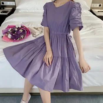 Suknelė moteriška vasaros 2021 naujų korėjos versija juosmens juosmens lieknėjimo romantiška violetinė dizainas populiarus klostuotas sijonas grynasis red hot pardavimas