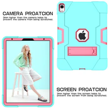 Sunkiųjų Silikono Šarvai Stand Case For iPad Oro 10.5 2019 TPU + PC Lašas Įrodymas Padengti +Screen Protector ID702
