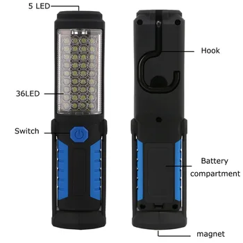 Super Ryškus Nešiojamas Žibintas 36+5 LED Lanksti Rankoje Deglas Darbą Šviesos Magnetinis Tikrinimo Lempą Žibintuvėlį, Fakelą Baterija