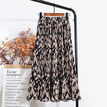 SURMIITRO korėjos Stiliaus Ilgas Sijonas Moterų 2020 M. Rudens Mados Juoda Balta, Leopardas spausdinimui Šifono Aukšto Juosmens Midi Sijonas Moteris
