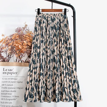 SURMIITRO korėjos Stiliaus Ilgas Sijonas Moterų 2020 M. Rudens Mados Juoda Balta, Leopardas spausdinimui Šifono Aukšto Juosmens Midi Sijonas Moteris