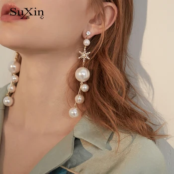 SuXin auskarai 2020 naujas paprastas kutas auskarai moterims, ilgai dirbtinių perlų pakabukas auskarai papuošalai dovana