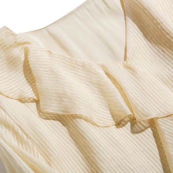 SuyaDream Moterų Palaidinė Nekilnojamojo Šilko Dryžuotas Ilgas Rankovėmis V-kaklo Ruffles Palaidinės 2020 M. Pavasarį Marškinėliai
