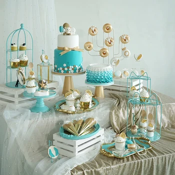 SWEETGO Mėlynos spalvos tortas stovi namų puošybai Laikymo Lentynos dervos padėklai torto įrankius, lauko Lyčių atskleisti šalies berniuko gimtadienis