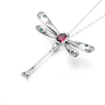 SzjinAo Unikalus Sukurti Ruby Dragonfly Pakabukas Kietas 925 Sterlingas Sidabro Kovo Birthstone Pakabučiai Moterų Fine Jewelry