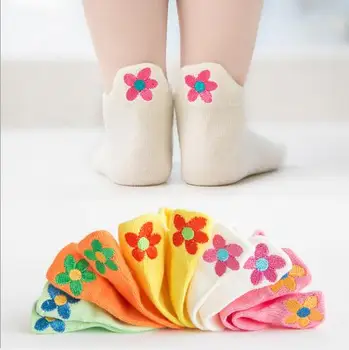 T201 Naują atvykimo pavasario ir vasaros vaikų vaikams kojinės 1-12 metų 5 porų/daug Pavasario ir vasaros vientisos spalvos siuvinėjimo valtis kojinių