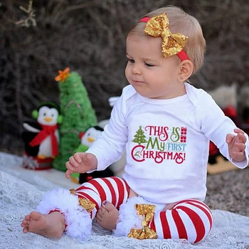 Tai Mano Pirmoji Kalėdų Kostiumai Kūdikiams, Naujagimiams Šalis Suknelė Kūdikiams Juokinga ilgomis Rankovėmis Jumpsuit Apranga