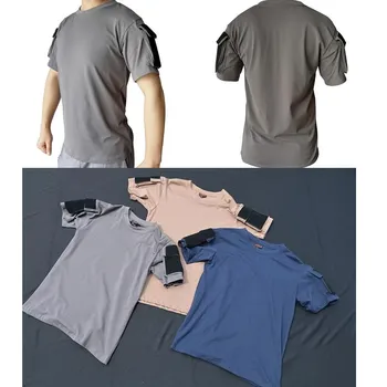 Taktinis T-Shirt Lauko vientisos Spalvos Rankos Kišenėje Medvilnės marškinėliai Vasaros Trumpas Rankovės