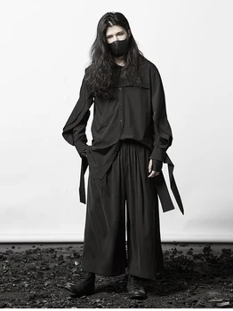 Tamsiai marškinėliai naktinis klubas dizainerio drabužių madinga vyrų asmenybės Japonijos Yamamoto gotikos stilius