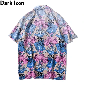Tamsiai Piktogramą Gėlių Spausdinti Gradientas Havajų Marškinėliai Vyrams Vasaros Atostogų Derliaus vyriški Marškinėliai trumpomis Rankovėmis Vyrų Viršų