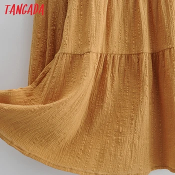 Tangada Mados Moterų Kietas Geltonas Suknelė Naują Atvykimo Lankas Kaklo, ilgomis Rankovėmis Ponios Negabaritinių Mini Suknelė Vestidos SY124