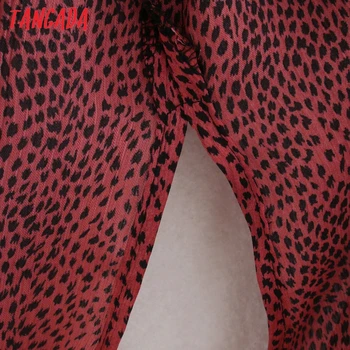 Tangada moterų negabaritinių red leopard print long marškinėliai ilgomis rankovėmis chic moterų atsitiktinis palaidų palaidinė blusas femininas 2W146