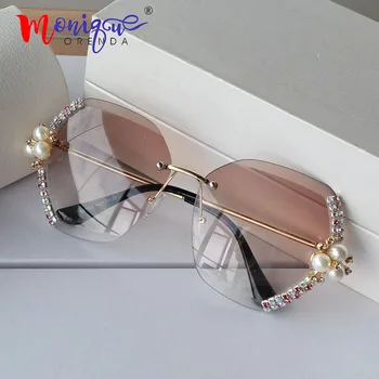 Taškus akiniai nuo saulės moterims, dekoratyvinis kalnų krištolas prabangos dizaineris pearl HD palaipsniui objektyvas saulės akiniai vyrų, moterų atspalvių oculos de sol