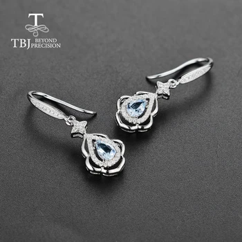 TBJ,925 sterlingas sidabro auskarai rungtynės natūralus akvamarinas brangakmenio,paprastas gražus dizainas fine jewelry moters, jubiliejaus dovana