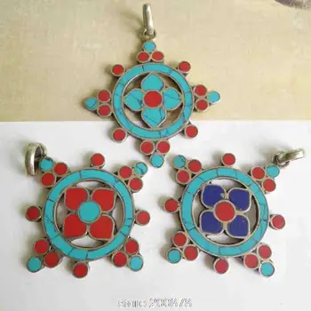 TBP317 Nepalo Metalo, baltos spalvos Vario derliaus Gėlių karolius, Tibeto Akmens Lotus Kingkong Amuletas Talismanai