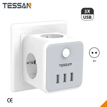 TESSAN Smart Plug Namų EU Plug Power Adapter Pelninga Galia Juostelės su Swtich 3 ES Realizavimo 2 USB Įkrovimo Stotys
