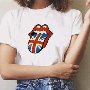 The Rolling Stones Marškinėliai Moterims, Raudonos spalvos Lūpų Spausdinti 2020 Metų Vasaros Grafinis Tee Streetwear Punk Vintage 70'S Atsitiktinis White Tee