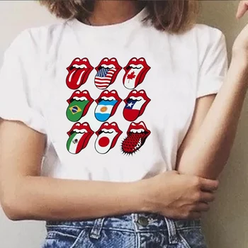 The Rolling Stones Marškinėliai Moterims, Raudonos spalvos Lūpų Spausdinti 2020 Metų Vasaros Grafinis Tee Streetwear Punk Vintage 70'S Atsitiktinis White Tee