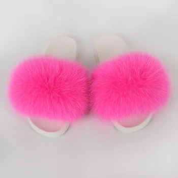 Tikrai Fox Fur Šlepetės PVC Sandalai Išorinis Dėvėti Kailinius Šlepetės Moterims, batai Batai Woma Furry Sandalas