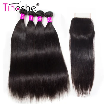 Tinashe Plaukų Brazilijos Plaukų Pynimas Ryšulių Žmogaus Plaukų, 4 Ryšulius Su Nėrinių Uždarymo Remy Tiesūs Plaukai Ryšulius Su Uždarymo