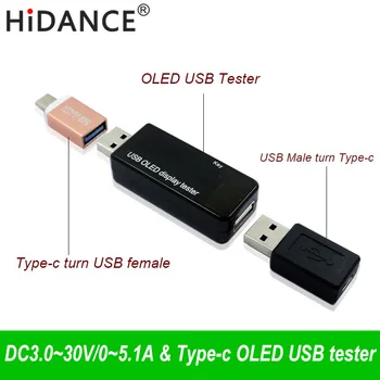 Tipas-c OLED 128x64 USB testeris DC srovė voltmeter Galia Banko baterijos Talpa ekranas qc3.0 Telefonų kroviklį Metrų 3-30 V