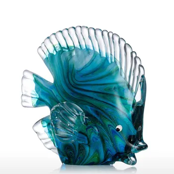 Tooarts Ryškus Mėlyna Tropinių Žuvų Stiklo Skulptūra Spalvinga Modelių Namų Puošybai Stiklo Žuvų Realus Kambario Interjero Papuošalas