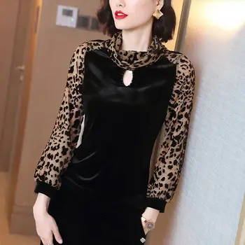Top moterų 2020 m. rudens ir žiemos naujas slim dugno marškinėliai seksuali leopardas spausdinti ilgomis rankovėmis palaidinė