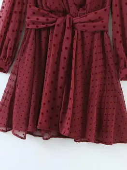 Toppies Moteris Dot Šifono Suknelė Seksualus V-Kaklo, Ilgomis Rankovėmis Mini Suknelė Vienspalviai Voile Šalies Drabužių 2020 M.