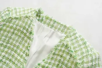Toppies žalia grotelės ruoželiniu tvido švarkas, paltai moterims rinkiniai 2020 m. pavasarį ponios laisvalaikio švarkas aukštos juosmens šortai