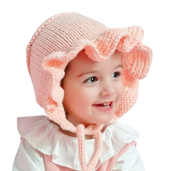 TOU--Kūdikių Mergaitės, Vilna, Nėrimo Bžūp Mados Šiltos Žiemos Megzti Skrybėlę Vaikas VIRŠUJE Earmuffs Pynimas Formos Skrybėlės