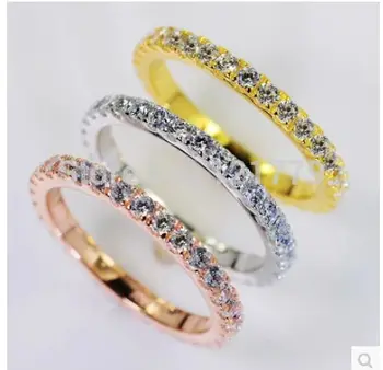 TR005 fine jewelry 0.72 CT sona Imituojamas Perlas Begalybės, sidabro spalvos vestuvių žiedai moterims,vientisos baltos aukso spalvos vestuvių juostas,