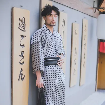 Tradicinis Japonijos Kimono Yukata Vyrų Persirengimo Suknelė Vyrų Lounge Apsiaustai su Diržo Vasaros Pižama