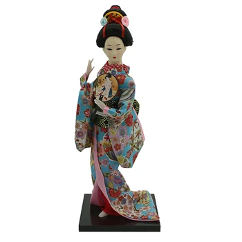 Tradicinis Japonų Geiša Stovi Lėlės Modelį Puošia Gėlių Drabužiai