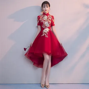 Tradicinės Kinų Nuotaka Vestuvių Raudona Qipao Suknelę, Pagerino Moterų Siuvinėjimo Gėlių Cheongsam Vestidos Elegantiškas Plonas Qipao XS-XXL